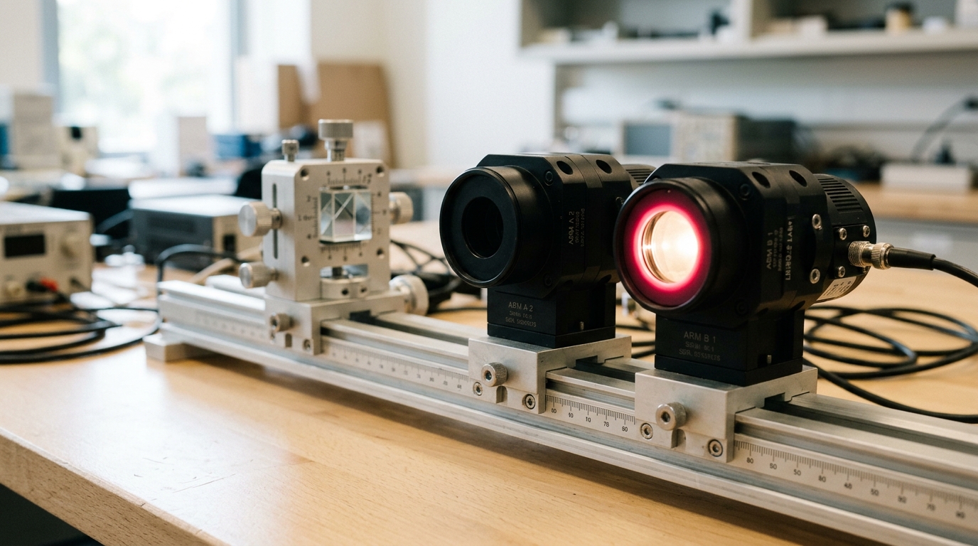 A dual-needle comparator panel, one needle resting past a fixed threshold mark and the other short of it