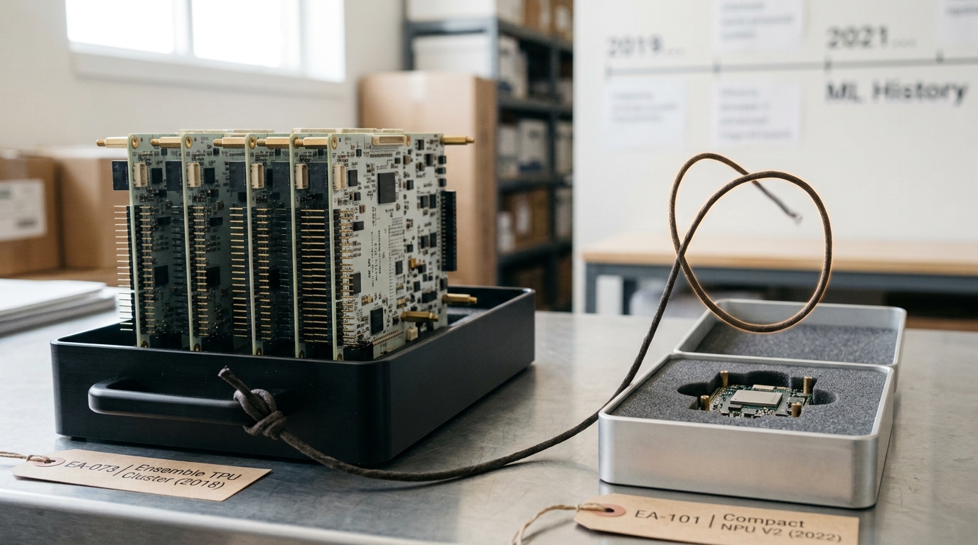 A waxed transfer cord looped from a bulky multi-board ensemble specimen across to a single small compact board specimen, the far end still loose and being drawn across between the two trays