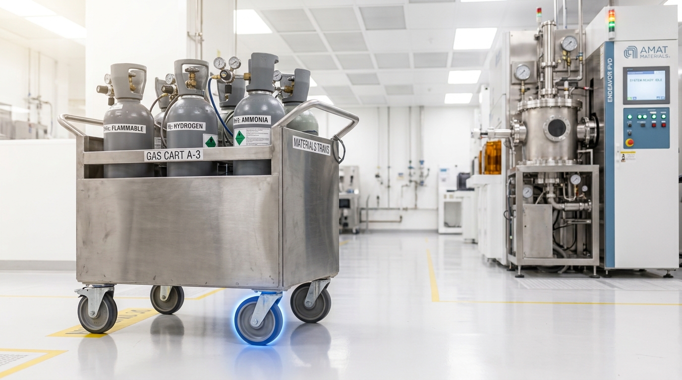 A physical source-power dial on a bright EUV scanner's control panel caught mid-turn, its needle passing an older, lower marked setting toward a new, higher one