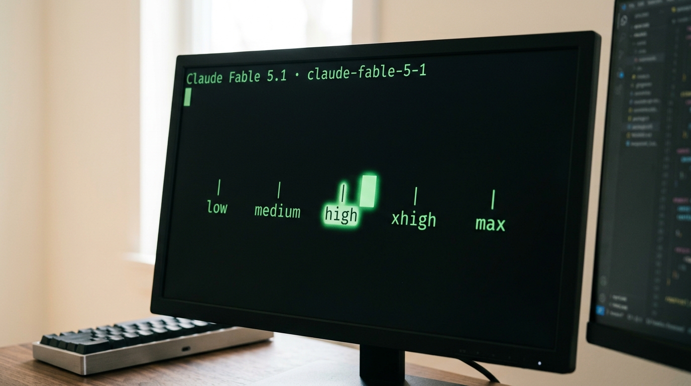 A close view of a terminal running an interactive effort-level slider, the selector caught mid-move between the high and xhigh positions