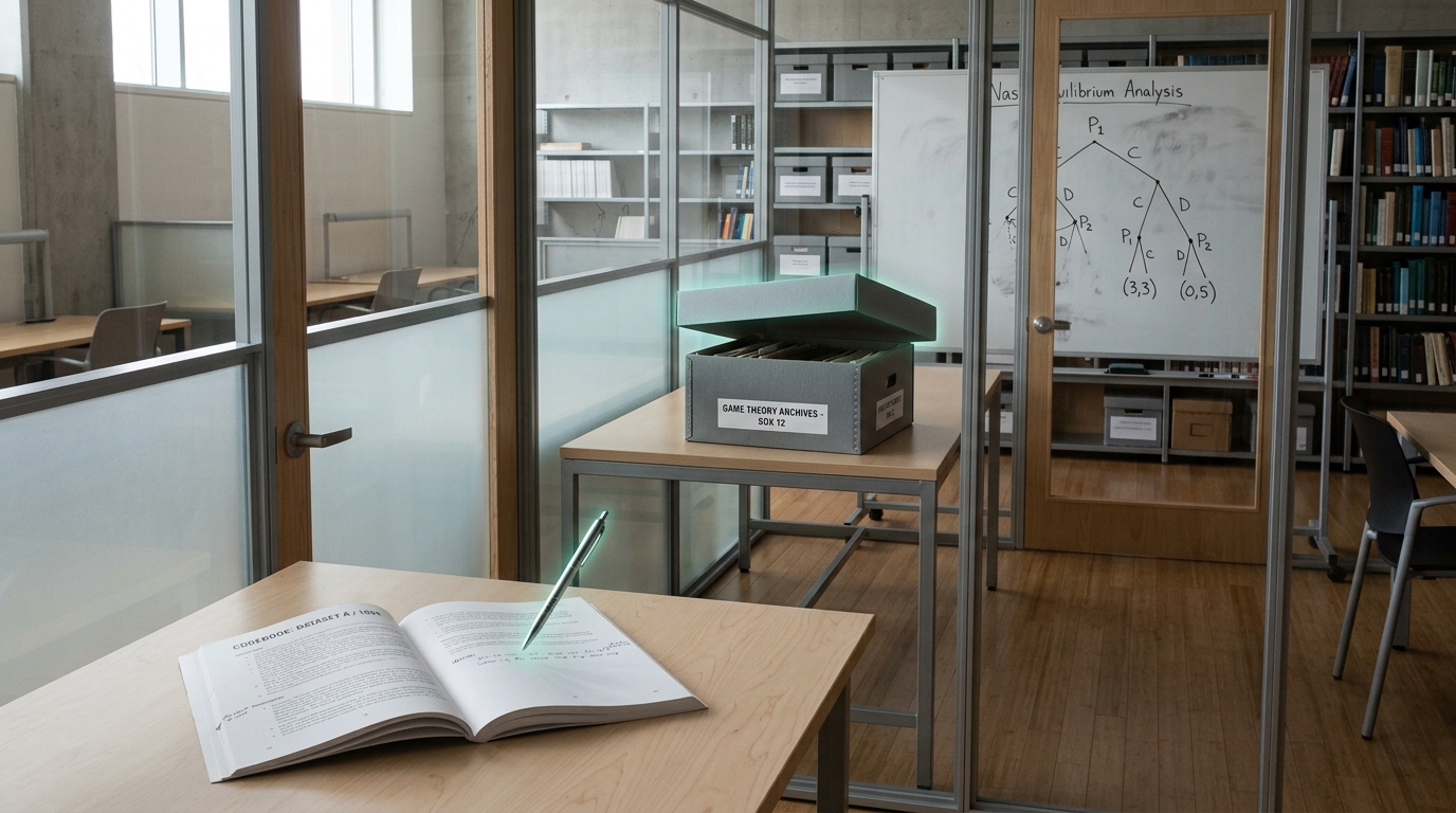 A rolling document cart loaded with folders from all three research stations, caught mid-transit between the scanner, the copy stand, and the reference table
