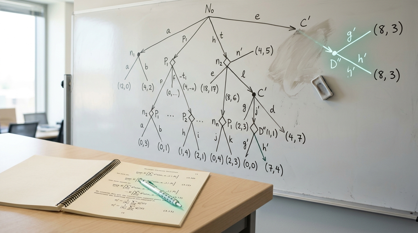 A wide research floor showing an indicator-coding desk, an archive examination table, and a formal-theory whiteboard in adjoining light-filled rooms