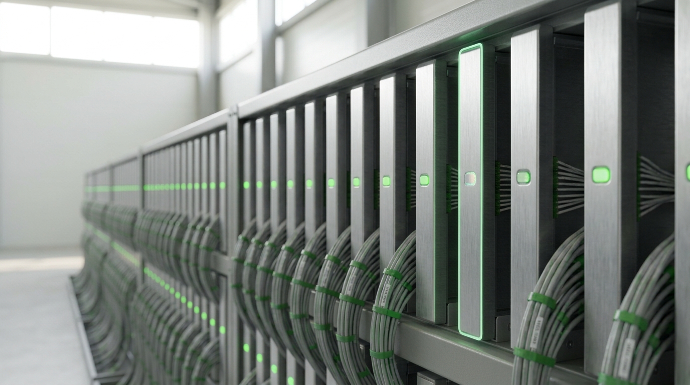 A backend correlator crate with two indicator-LED ladders side by side, one steady and one still climbing toward the same level as the other