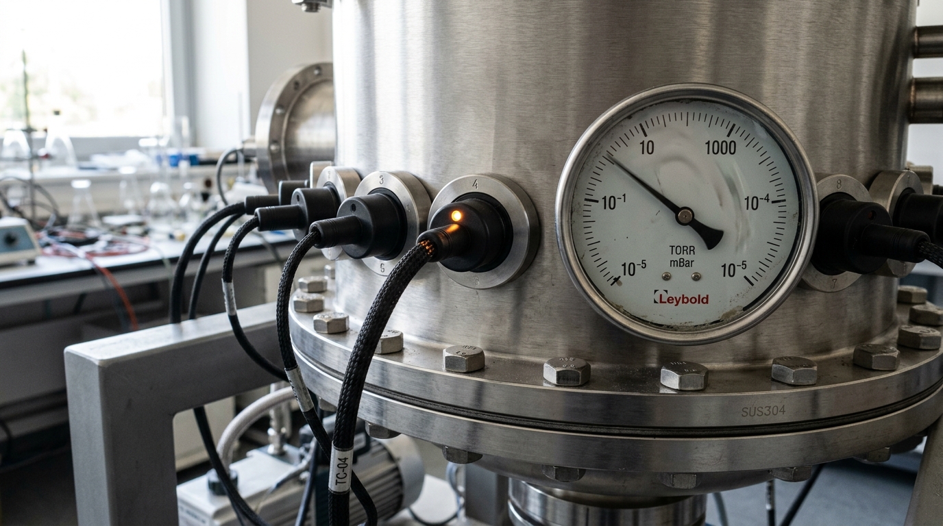 A sealed vacuum chamber with electrical feedthroughs, mid-pump-down