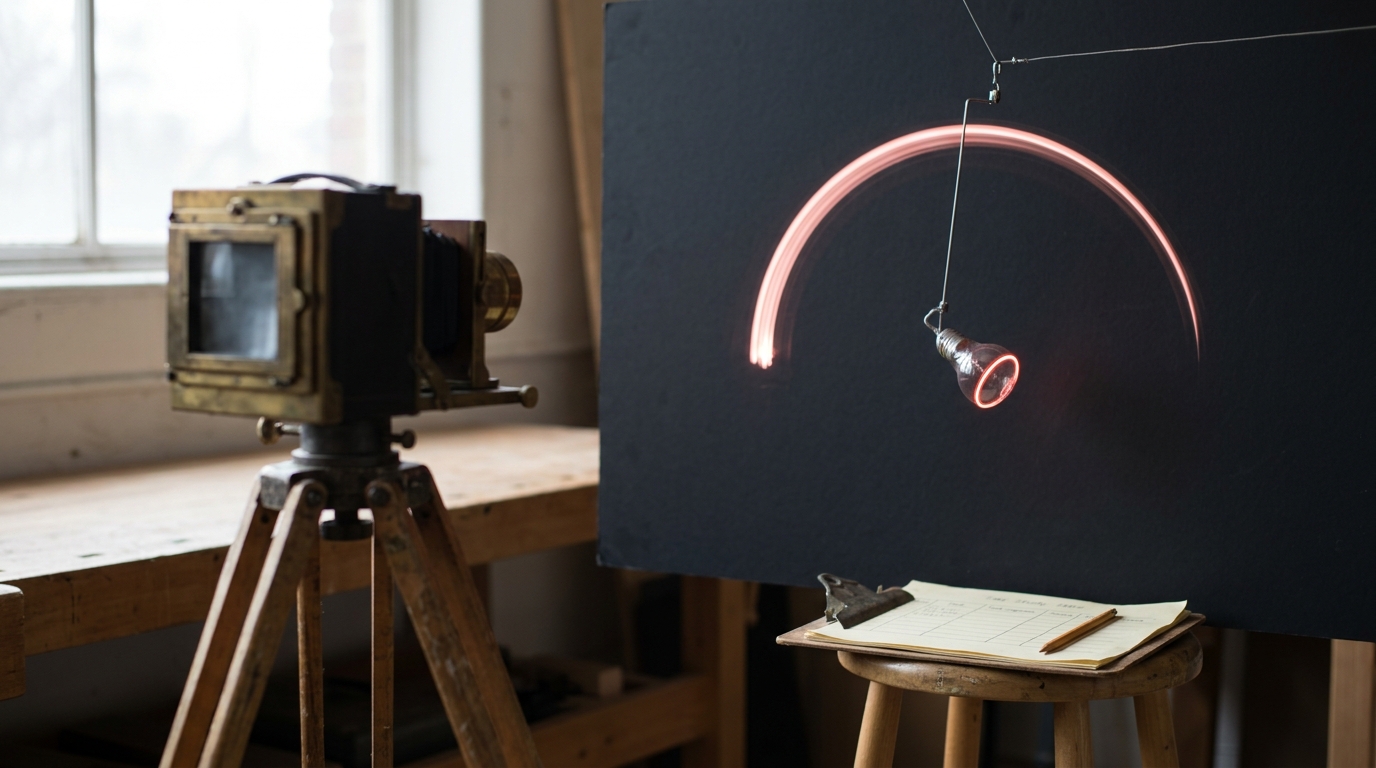 A time-motion light-trace camera rig positioned to record a task's path