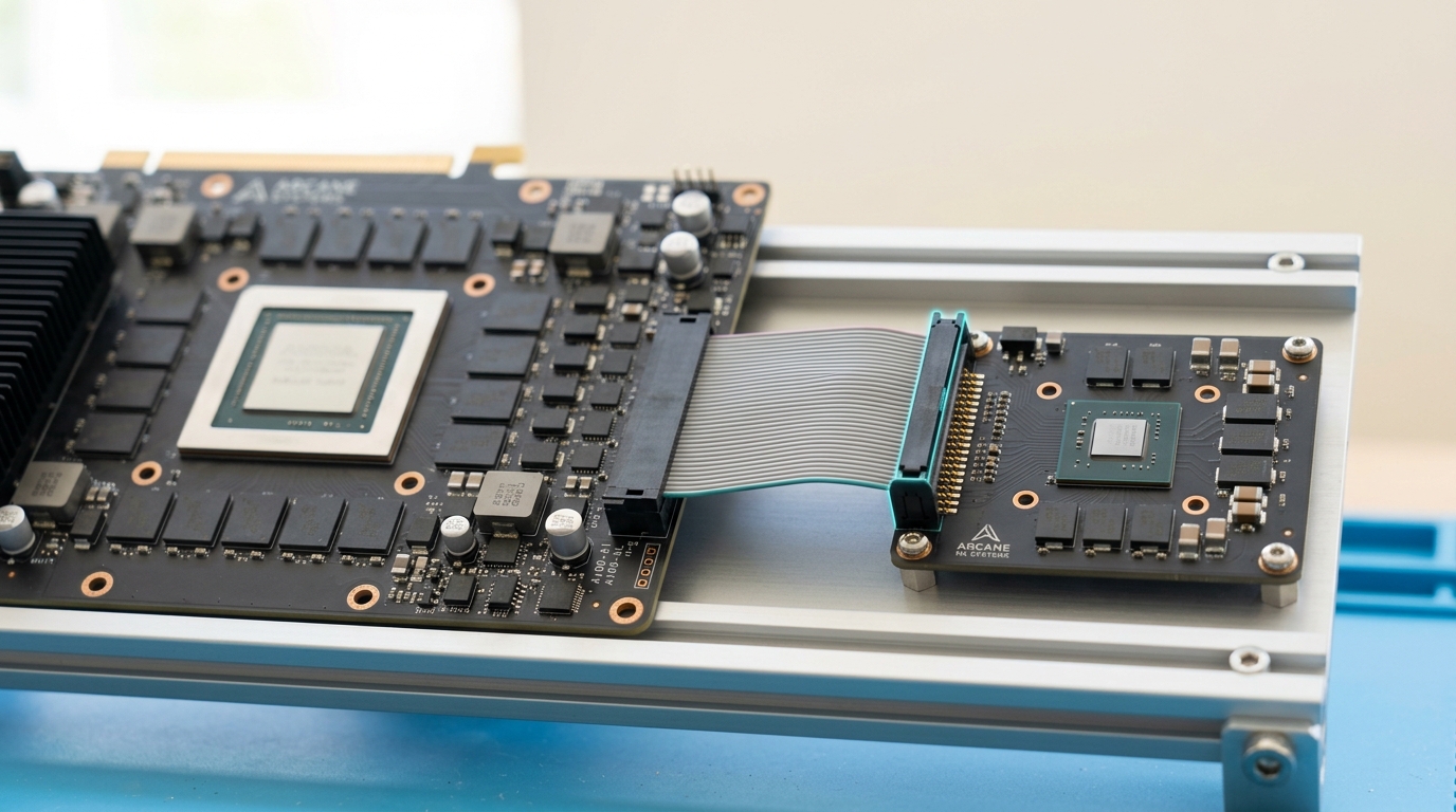 Three labelled checkpoint trays for Llama 2, Llama 3 and Llama 4 sit in a row on a bright inspection bench, the middle tray caught mid-slide into a comparison rig with its ribbon cable not yet seated