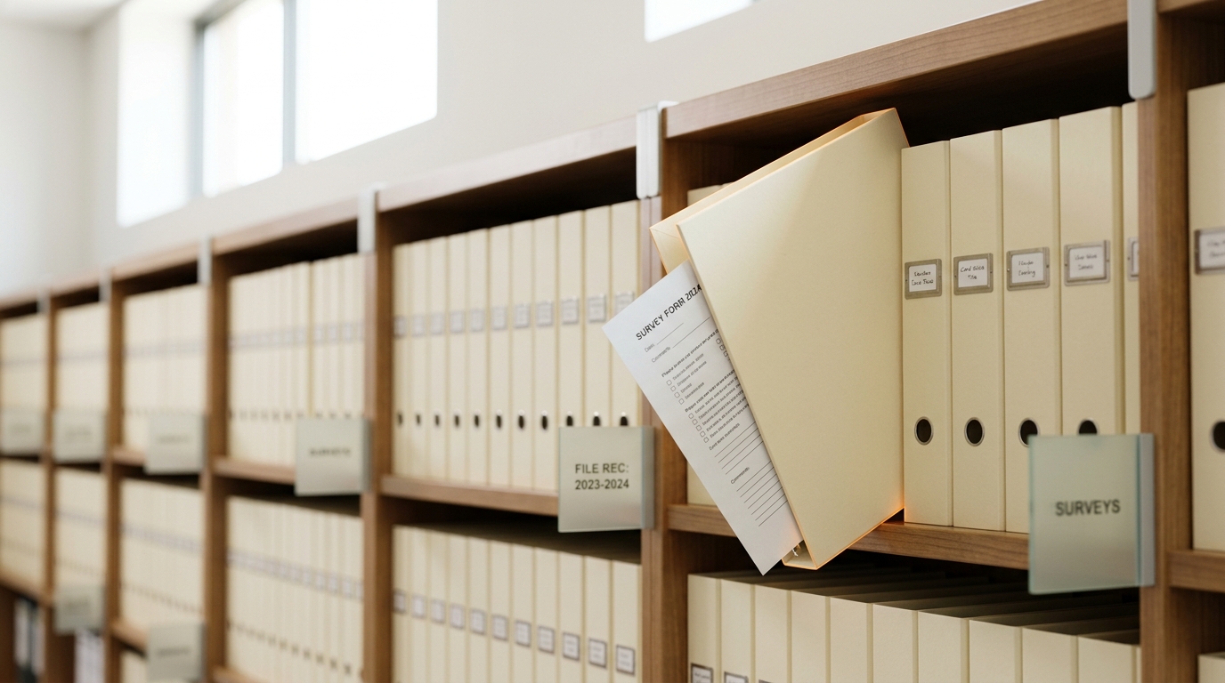 A wall of labeled BLS-style staffing-pattern binders with one binder pulled halfway out mid-retrieval.