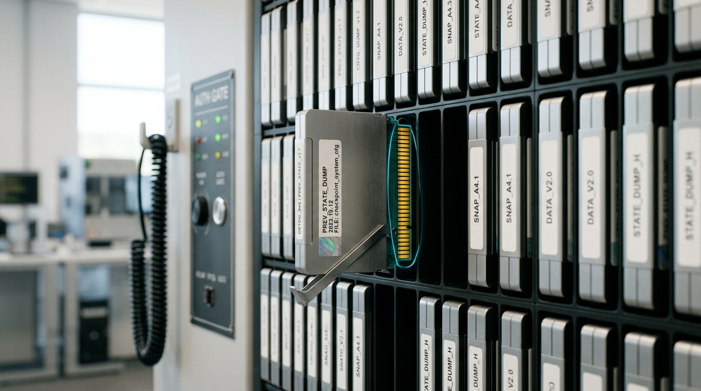 A wall rack of interchangeable analysis-module cartridges in mismatched shapes, two freshly matched identical cartridges mounted side by side, and one further cartridge caught mid-insertion into an open slot, not yet seated flush