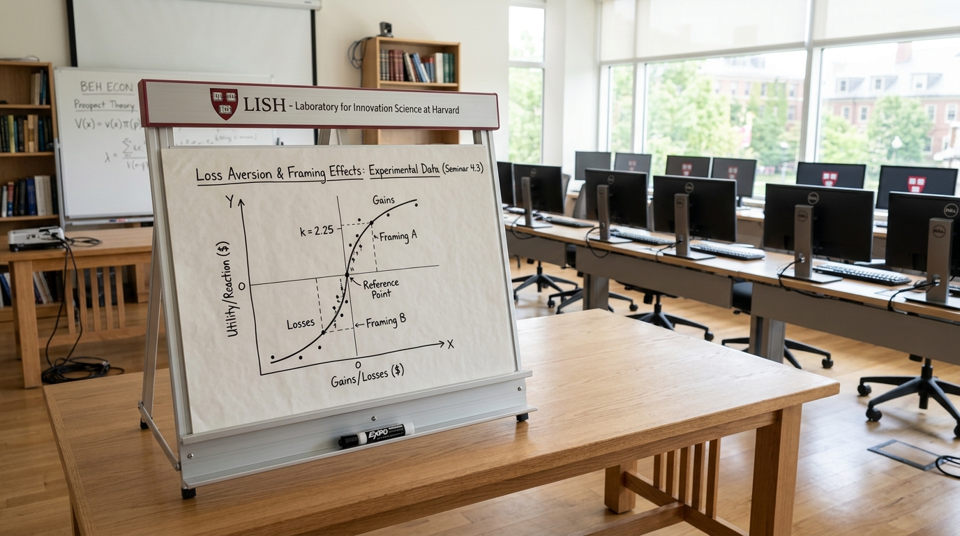 A natural oak seminar table in a sunlit university research laboratory with an aluminum easel bearing a drafted boundary curve, one dry-erase marker caught mid-roll across the timber ledge with its cap unseated.