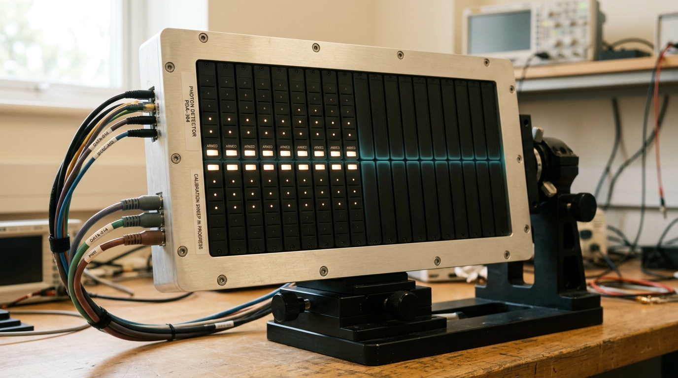 A segmented photon-counting detector array with half its elements armed and lit
