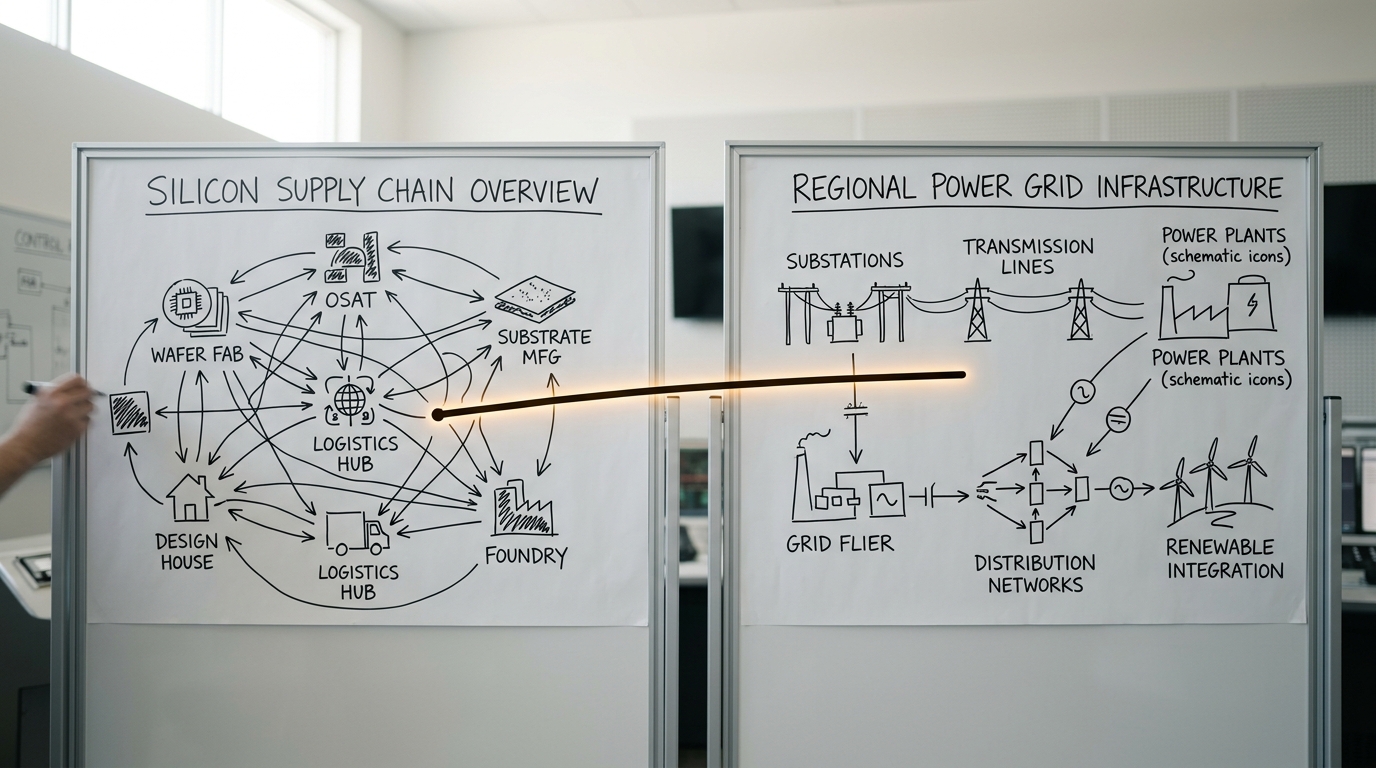 Three separate trajectory charts pinned side by side on a bright wall, a marker caught mid-mark on the centre chart, the other two charts visible and untouched beside it