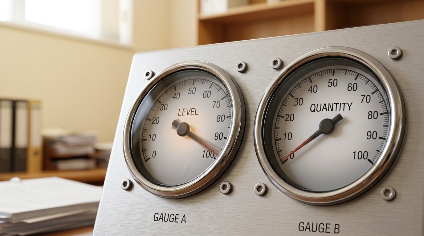 A twin analogue gauge cluster on a console, one needle pinned hard against its upper limit and trembling there while the neighbouring gauge's needle sits barely lifted off zero